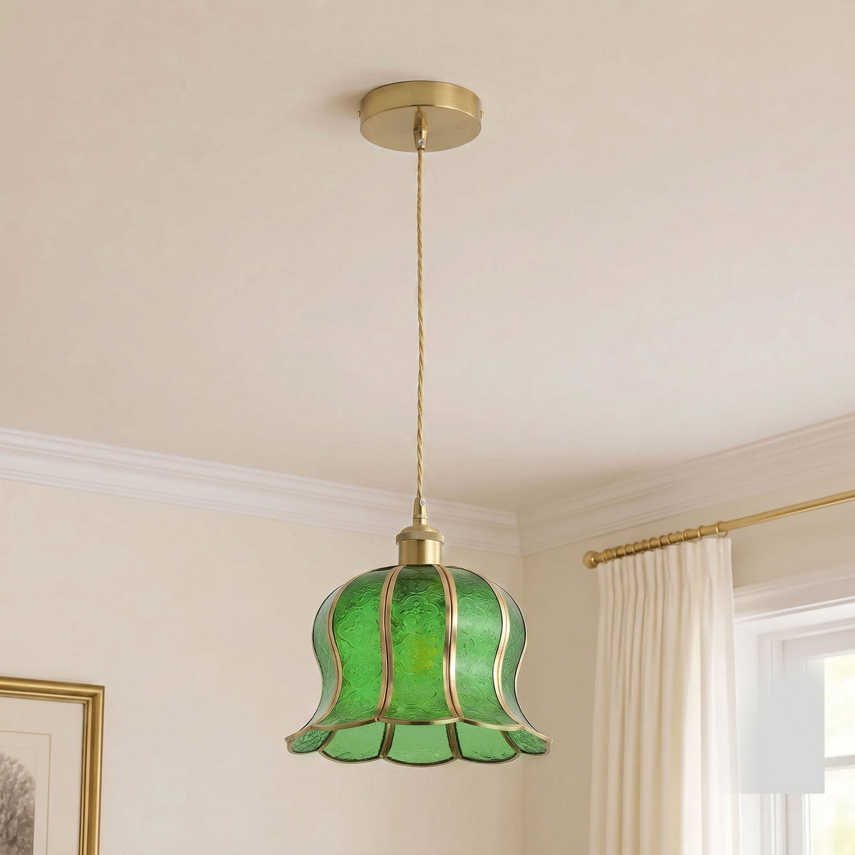 1-Light Tiffany Style Green Glass Kitchen Pendant Light