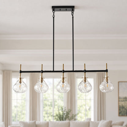 5-Light Linear Kitchen Island Chandelier with Clear Glass