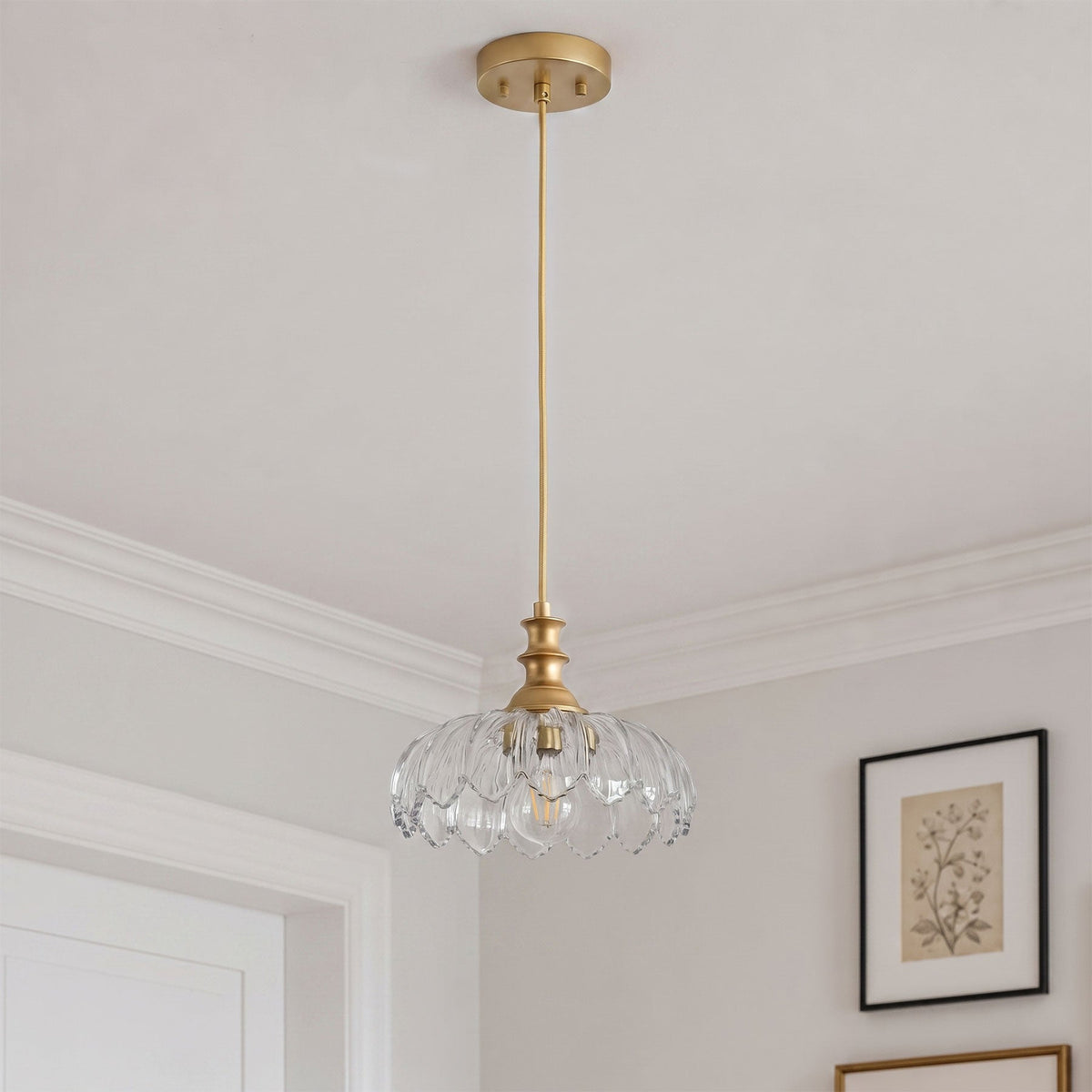 1-Light Amber/ Green/ Clear Vintage Petal Glass Pendant Light