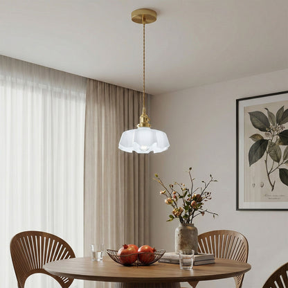 1 Light Vintage Brass Pendant Light With Opal Glass