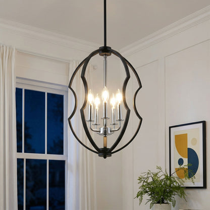 5-Light Black Farmhouse Cage Chandelier for Dining Room