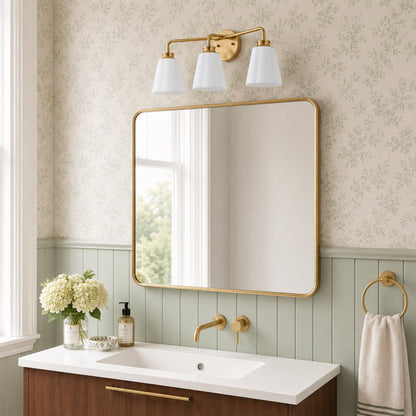 3-Light Gold Opal Glass Bathroom Vanity Light
