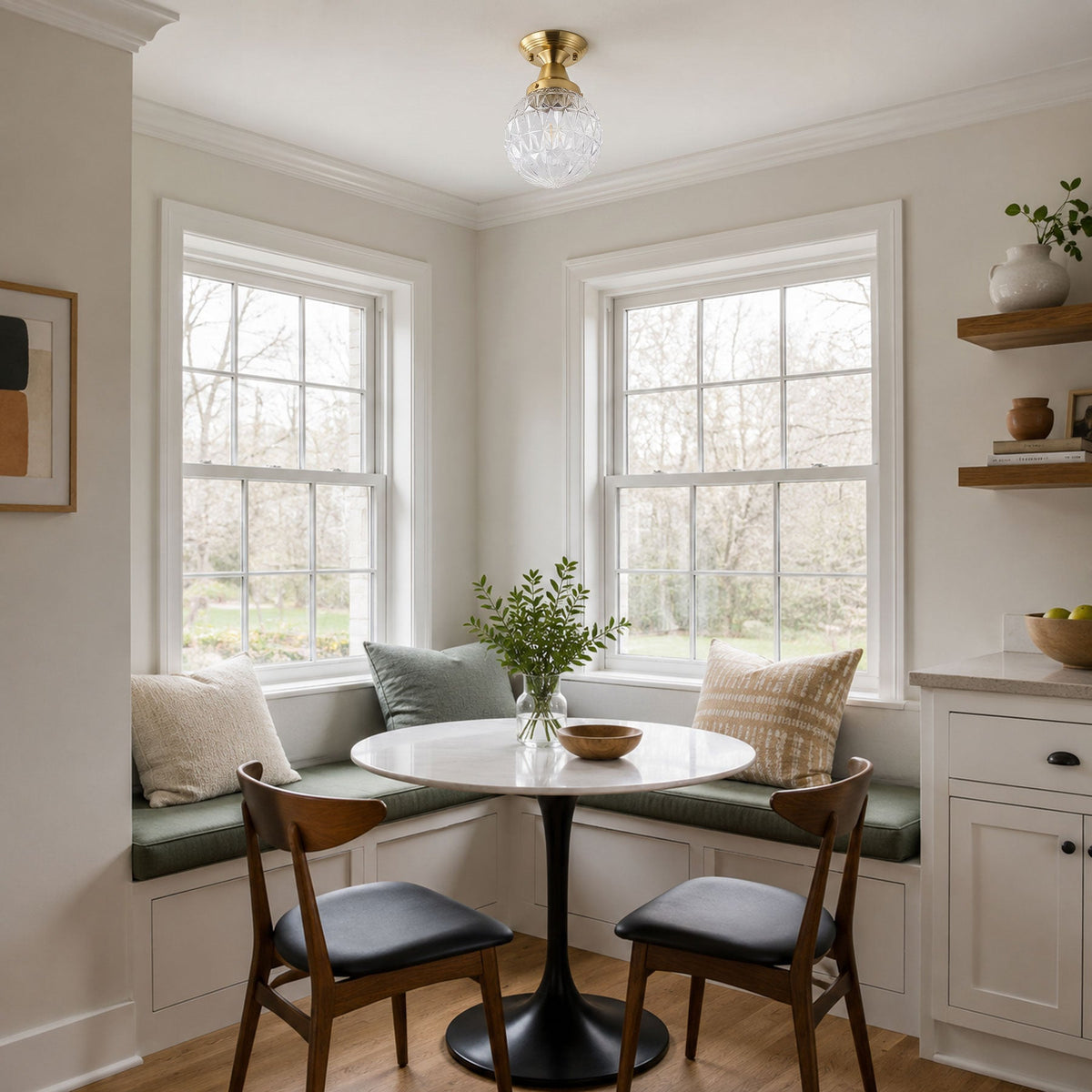 1-Light Clear Glass Semi Flush Ceiling Light for Entryway