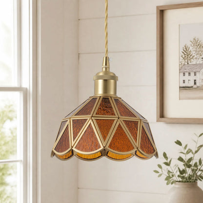 1 Light Tiffany Style Amber Glass Pendant Light