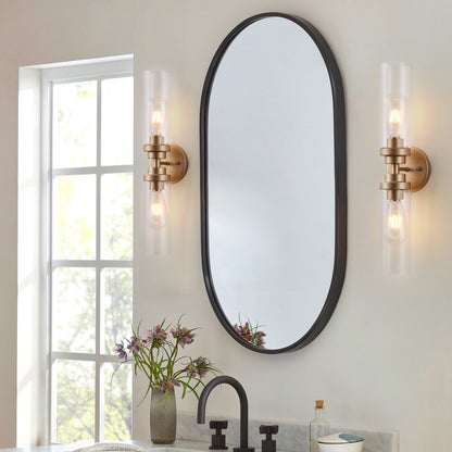 2-Light Clear Glass Cylindrical Shade Wall Sconces