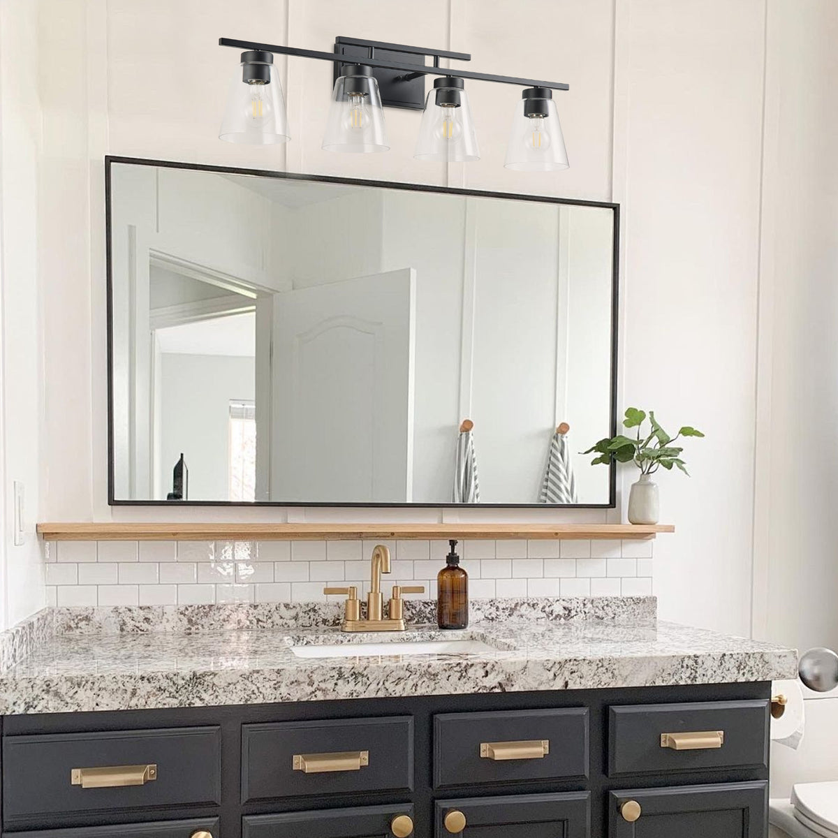 3-Light & 4-Light Dimmable Bathroom Clear Glass Wall Vanity Lighting