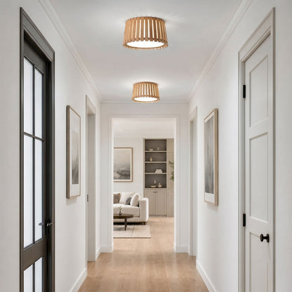 3-Light Farmhouse Natural Wood Flush Mount Light