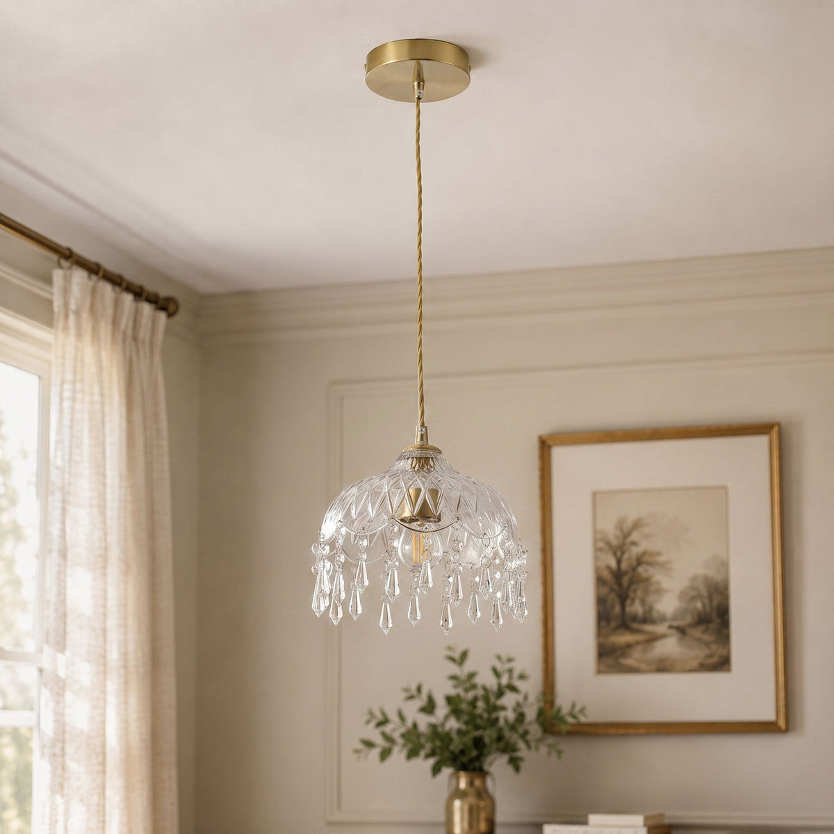 3-Light Clear Crystal Fringe Pendant Light