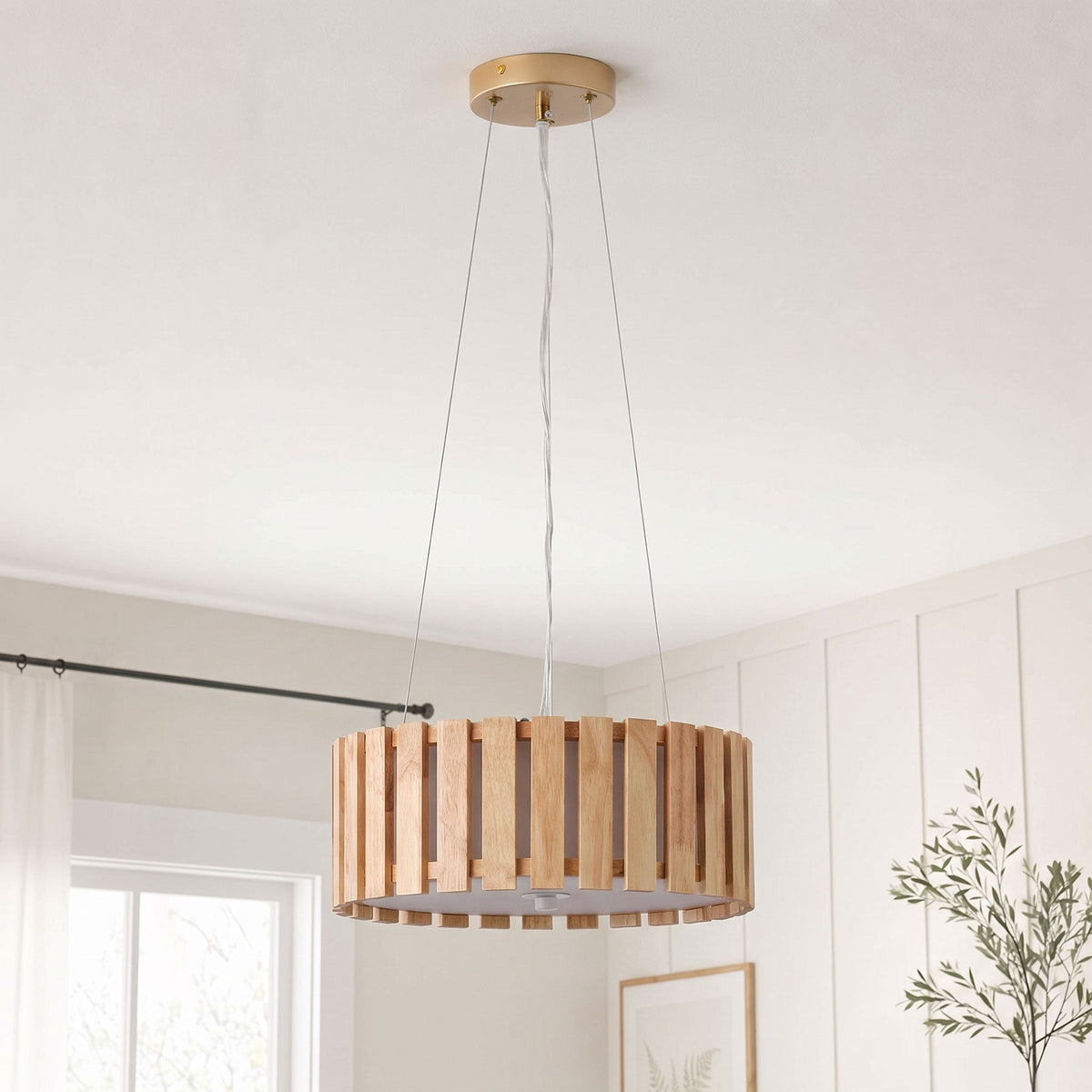 3-Light Wood Farmhouse Pendant Light with White Diffuser