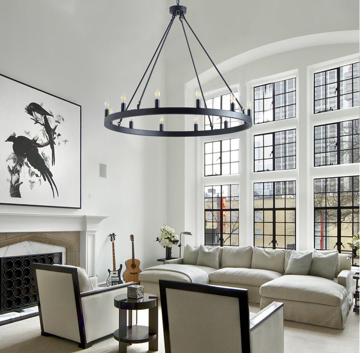 12-Lights Vintage Wagon Wheel Chandelier