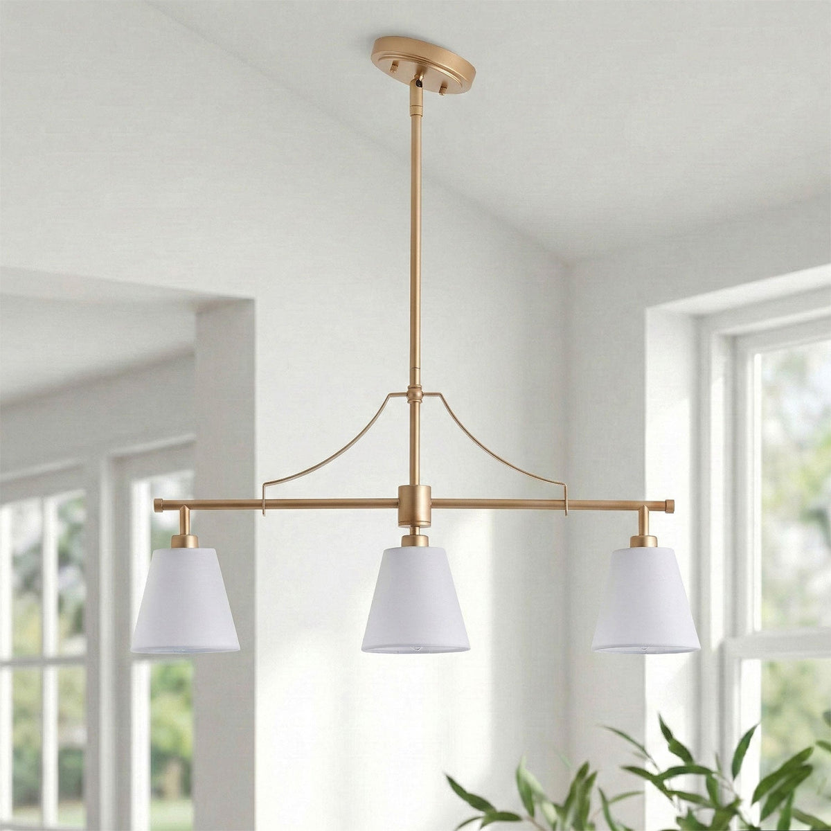 3-Light Contemporary Chandelier Fabric Shade Dining Room Light