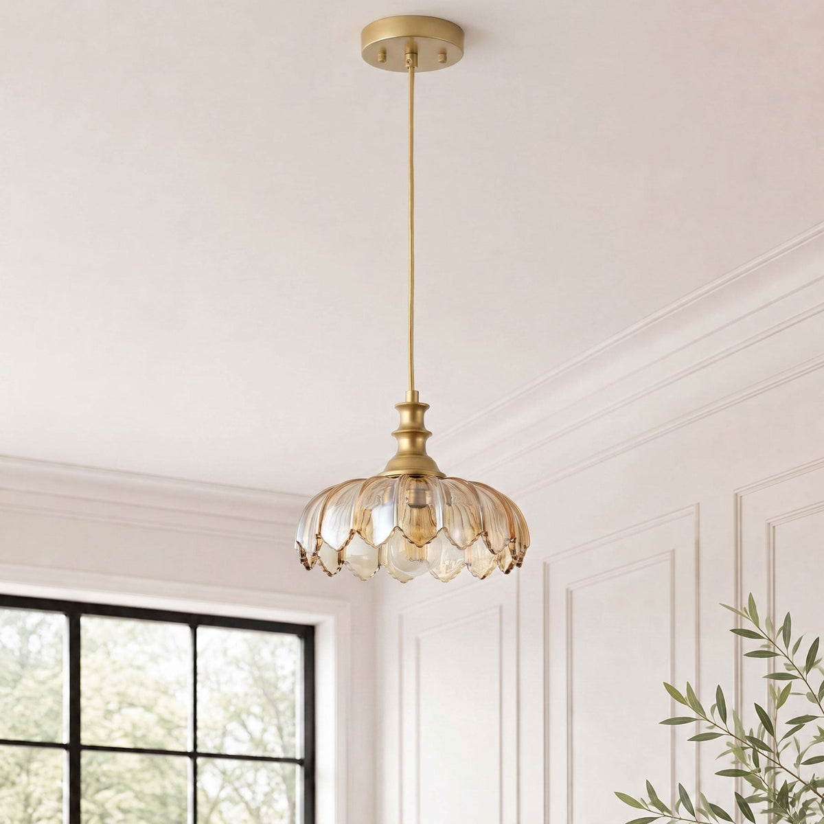 1-Light Amber/ Green/ Clear Vintage Petal Glass Pendant Light