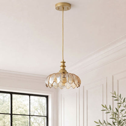 1-Light Amber/ Green/ Clear Vintage Petal Glass Pendant Light