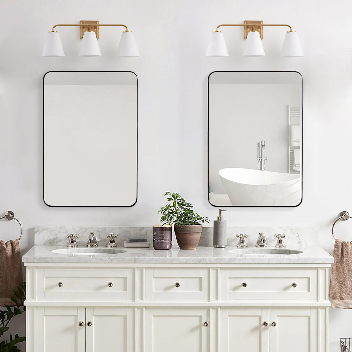 3-Light White Jade Acid Wash Flared Shade Bathroom Vanity Lighting