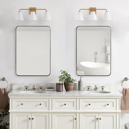 3-Light White Jade Acid Wash Flared Shade Bathroom Vanity Lighting