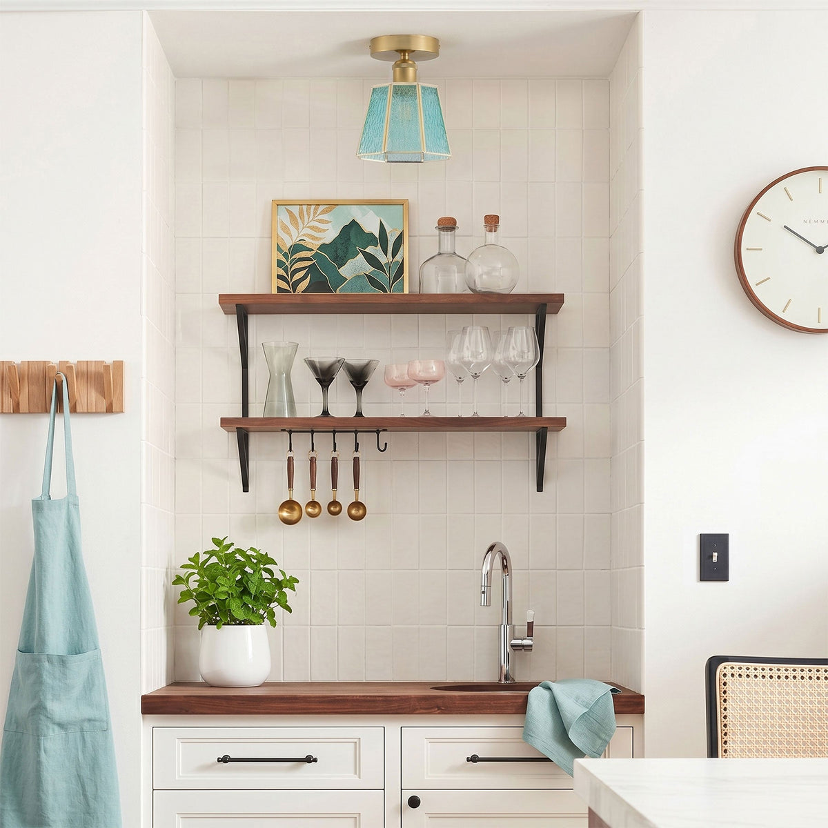 1-Light Blue Glass Ceiling Light for Bedroom