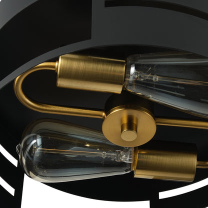 2-Light Simple Black Hollow Out Flush Mount Lighting