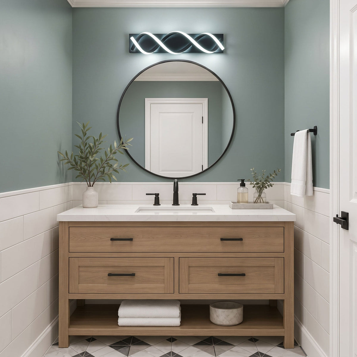 1-Light Black & Gold Wave LED Bathroom Vanity Light