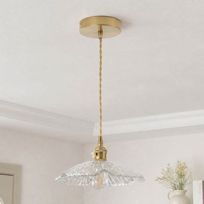 1-Light Clear Pleated Scalloped Glass Pendant Light