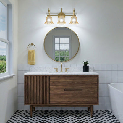 3 Light Gold Vanity Light With Amber Glass Shades
