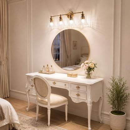 3-Lights & 4-Lights Antique Brass Glass Bathroom Vanity Light