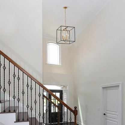 4-Light Farmhouse Pendant Chandelier with Cube Frame