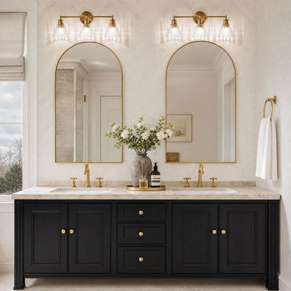 3-Lights & 4-Lights Antique Brass Glass Bathroom Vanity Light