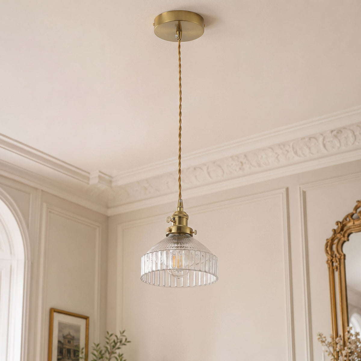 1-Light Reeded Cylinder Pendant for Kitchen Island