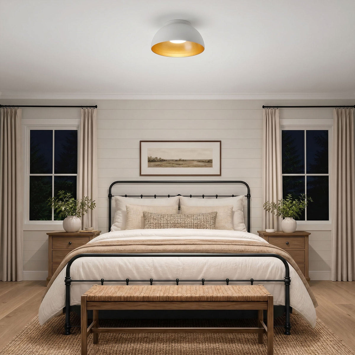 1 Light White Gold LED Flush Mount Ceiling Light