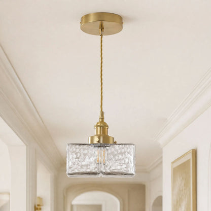 1-Light Square Clear Glass Shade Pendant Light