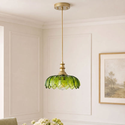 1-Light Amber/ Green/ Clear Vintage Petal Glass Pendant Light