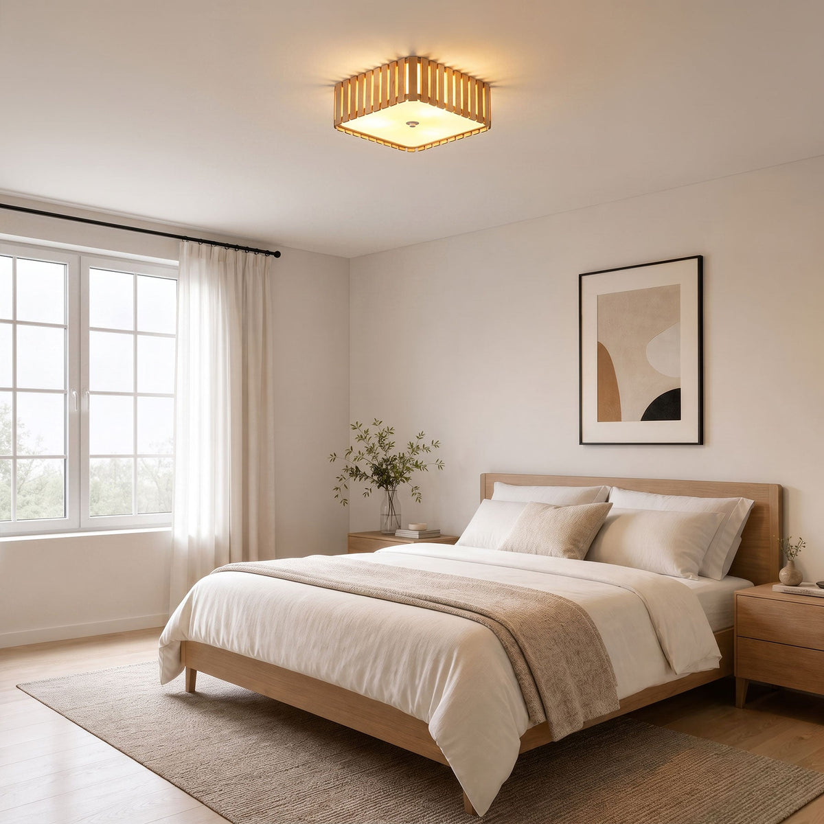 3-Light Wood Slat Flush Mount Ceiling Light