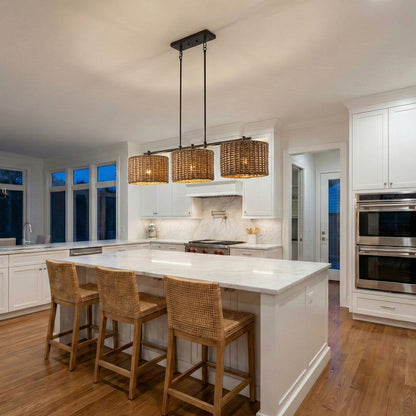 3-Light Boho Chandelier Woven Pendant for Kitchen