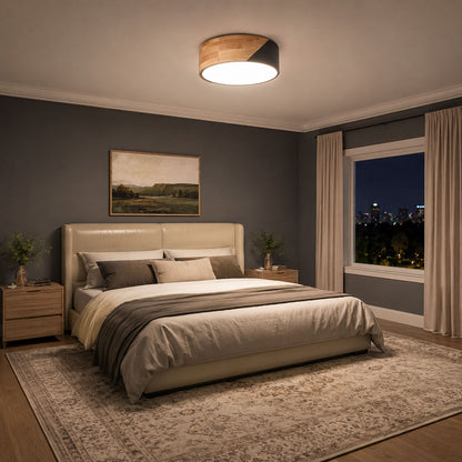 1 Light Wood Grain LED Flush Mount Ceiling Light For Bedroom Hallway