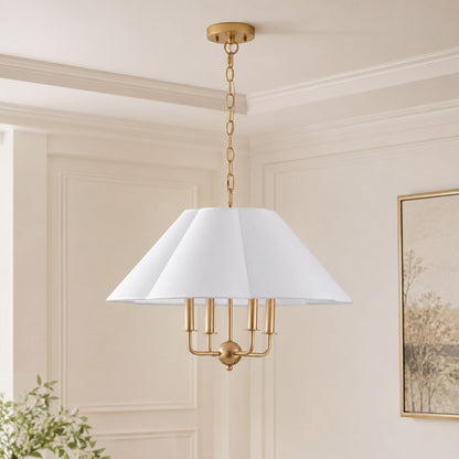 4-Light Gold Chandelier with White Fabric Shade