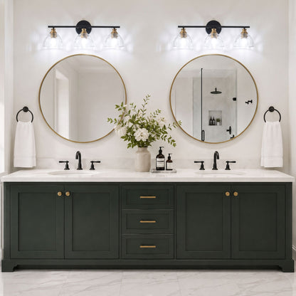 3-Light Matte Black Vanity Light with Textured Glass Shades