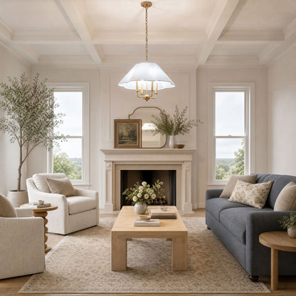 4-Light Gold Chandelier with White Fabric Shade