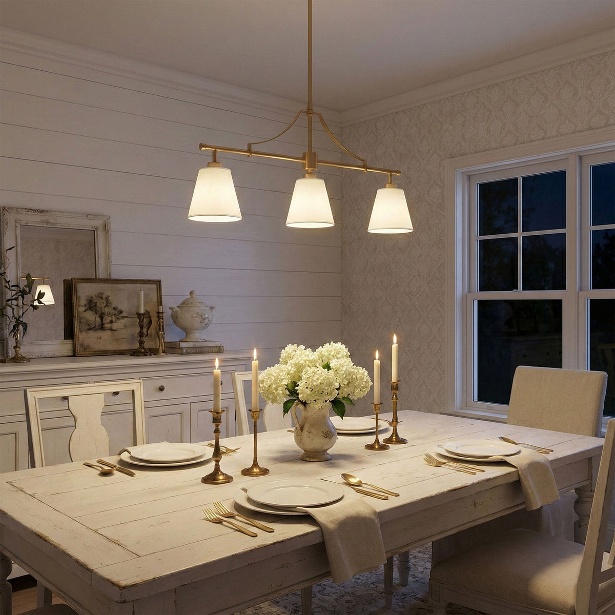 3-Light Contemporary Chandelier Fabric Shade Dining Room Light