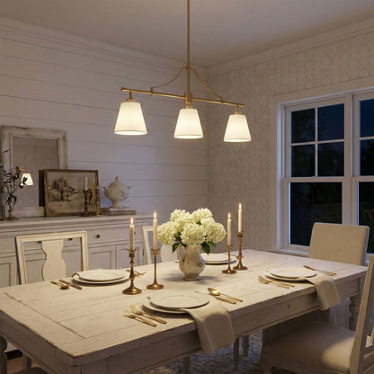 3-Light Contemporary Chandelier Fabric Shade Dining Room Light