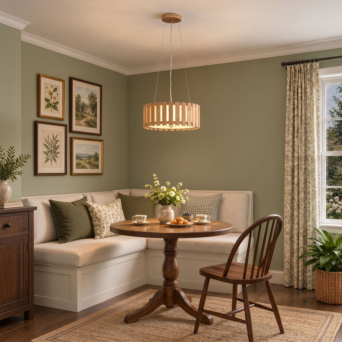 3-Light Wood Farmhouse Pendant Light with White Diffuser