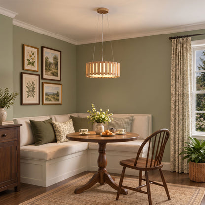 3-Light Wood Farmhouse Pendant Light with White Diffuser