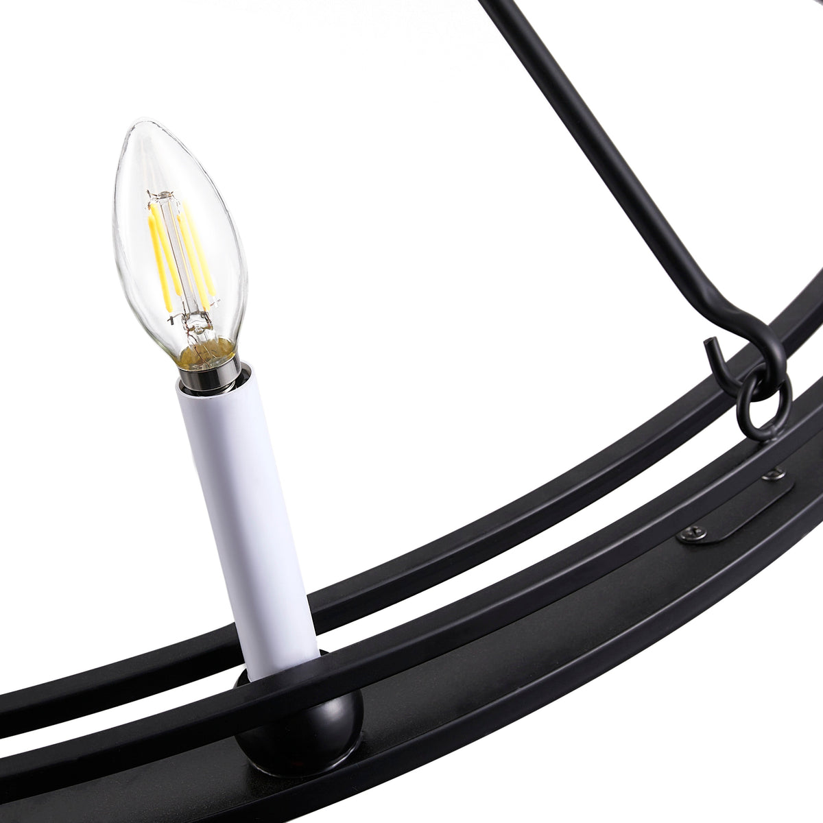 8-Lights Black Large Round Candle Chandelier
