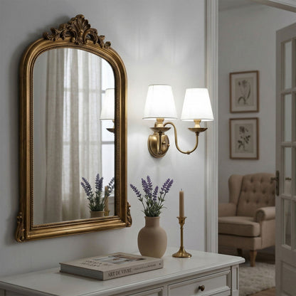 2 Light Vintage Wall Sconce With White Fabric Shade