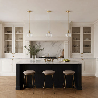 1-Light Clear Ribbed Glass Shade Adds Texture Pendant Light