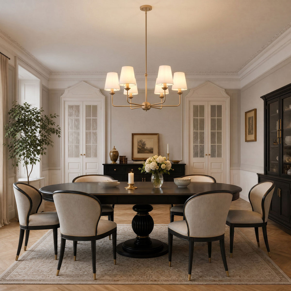 6-Light Modern Farmhouse Chandelier with Fabric Shades