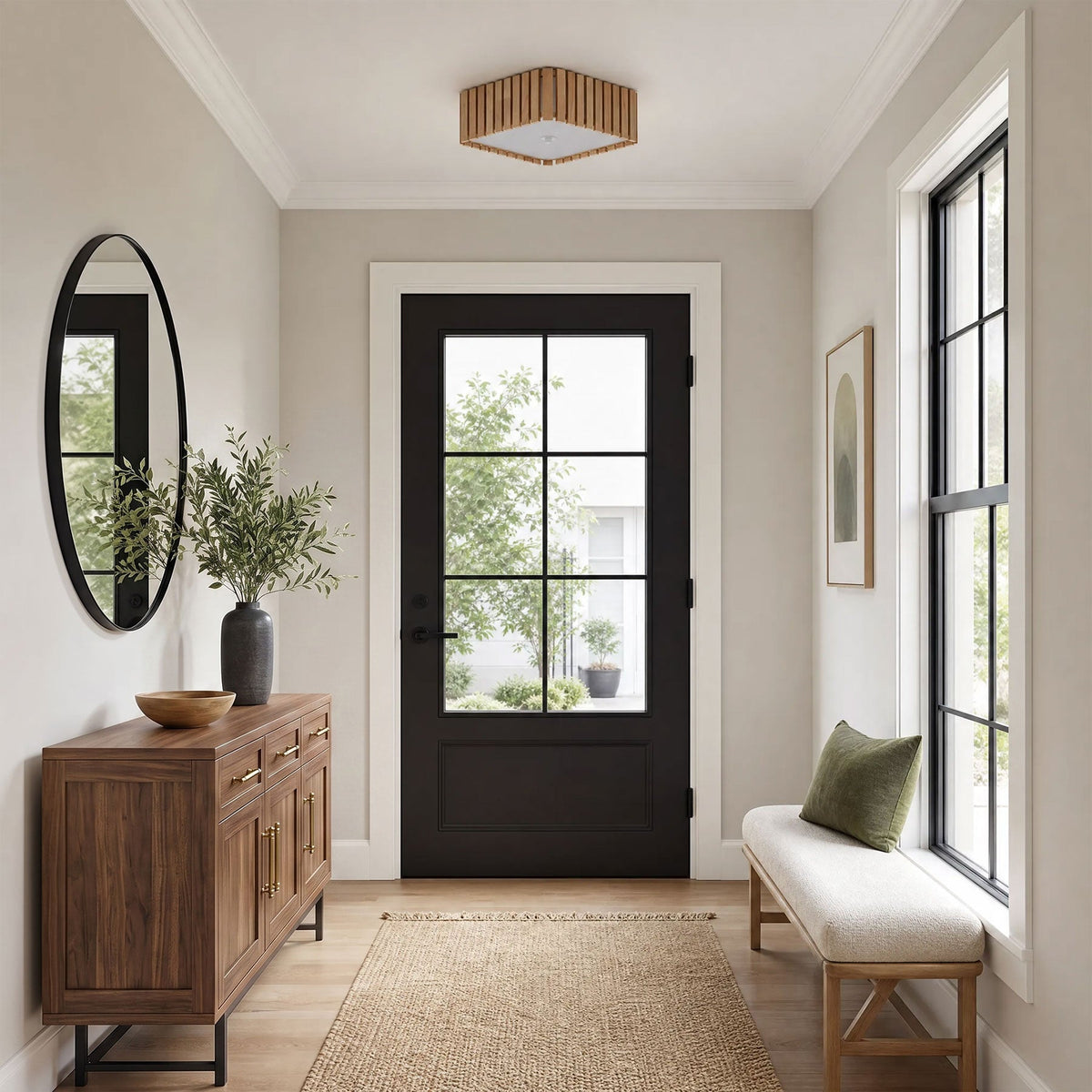 3-Light Wood Slat Flush Mount Ceiling Light