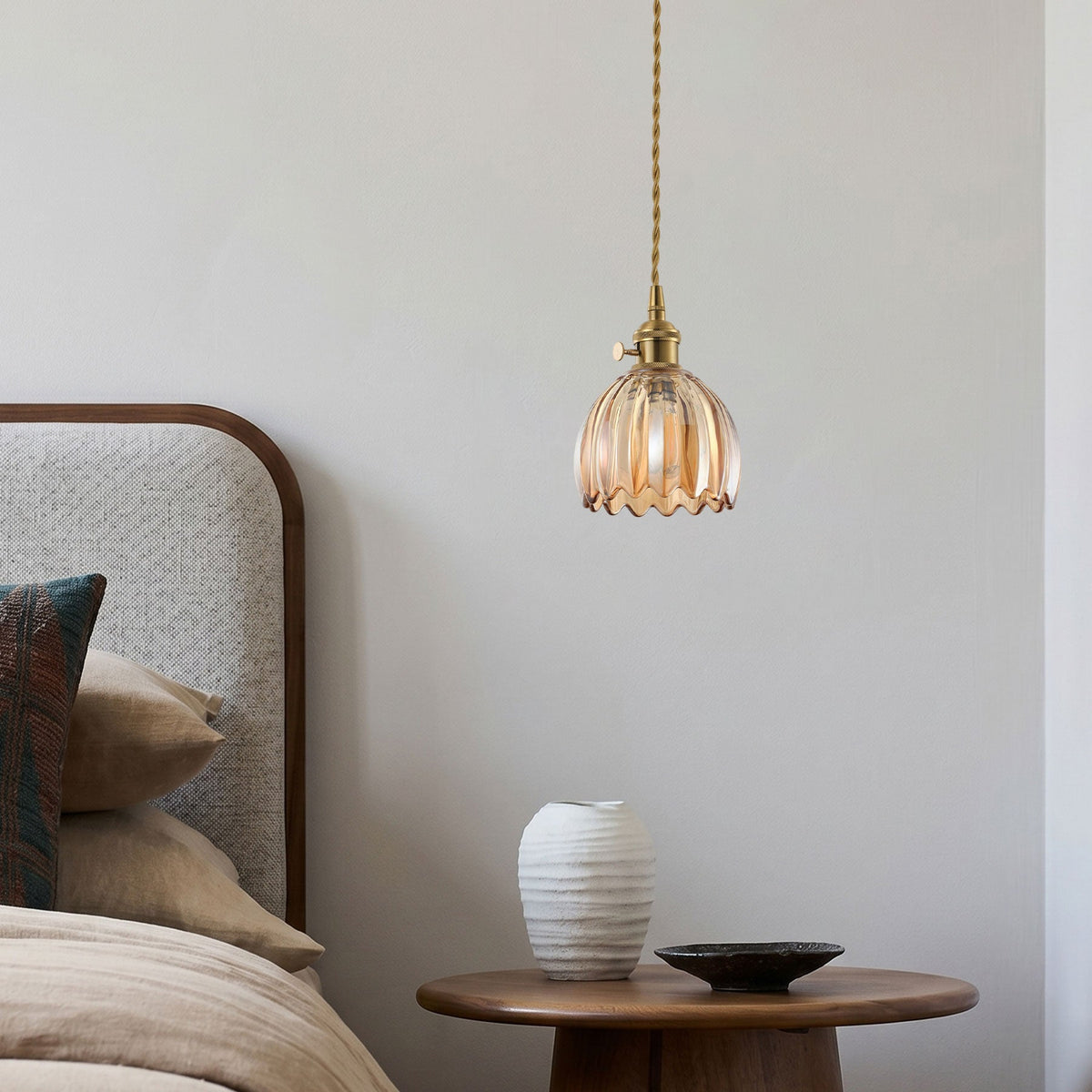 1-Light Amber Glass Pendant Light for Kitchen Island