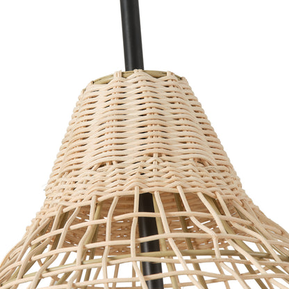 3-Lights Beige Rattan Hollow Out Design Pendant Lighting