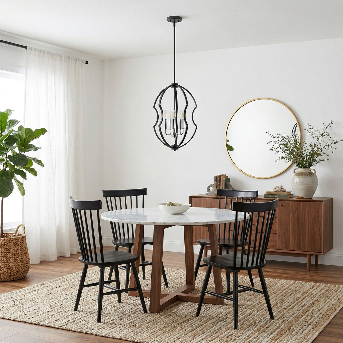5-Light Black Farmhouse Cage Chandelier for Dining Room