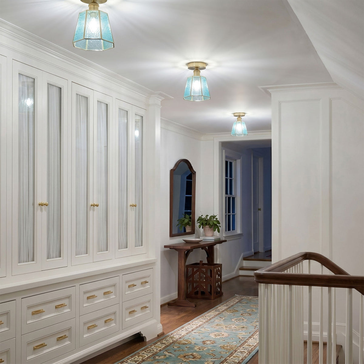 1-Light Blue Glass Ceiling Light for Bedroom